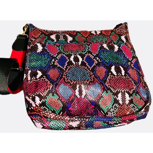 Unkown Handbags - Snakeskin Shoulder Bag Bright Multi Colors 11” x 11” x 3” Adjust Shoulder Strap
